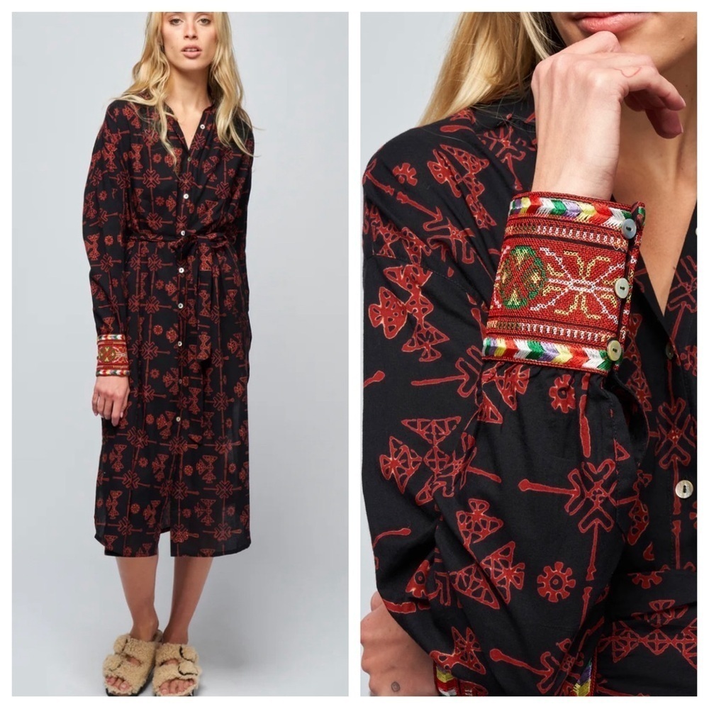 Alix Of Bohemia Shawna Lamu Cotton Button Down Midi Dress Womens Small New